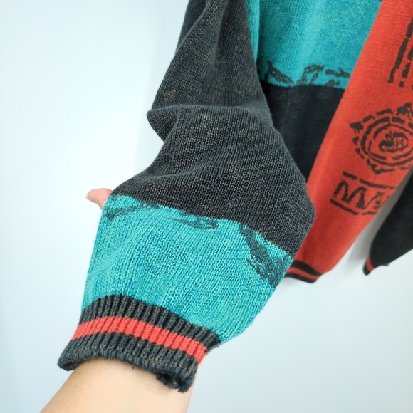 Vintage X Street Scenes VTG 80s 90s Colorblock Sweater Tribal‎ Streetwear XL - Picture 4 of 7